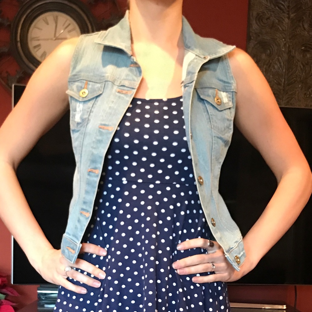 Blue denim trucker vest
